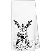 XBBMGG Funny Donkey Kitchen Towels - Cute Black and White Farmhouse Donkey Gifts Dish Hand Tea Towels for Animals Lovers, Fun Rustic Country Decorative Towel for Bathroom Kitchen, 16x24 Inches