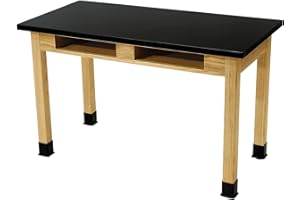 National Public Seating Science Lab Table - Chem-Res Top - Dual Book Compartment - 24 x 48 in Black, Oak