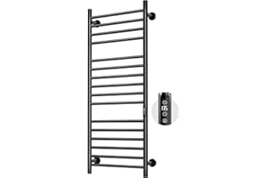 Poloma 45.3"(L) x 19.5"(W) Heated Towel Racks for Bathroom, Wall Mounted Towel Warmer Rack Heater, 16-Bars Stainless Steel Black.