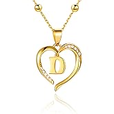 Cicy Bell Womens Heart Initial Necklace for Women 18k Gold Plated Shell Personalized Letter Pendant Necklace 17.7'' with 2'' Extender