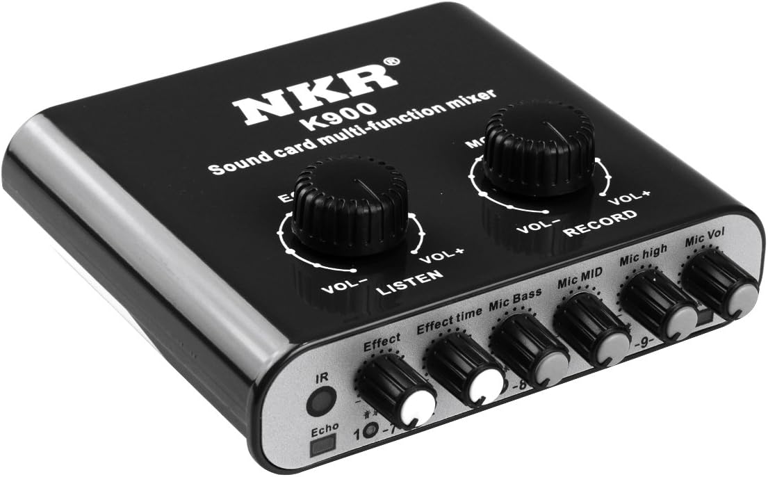 NKR Multifunctional Digital Audio USB Outside Receive Sound Card Mixer for Network Kara OK Voice Chat Personal Recordings Play Music Movies with Tera Dust Cloth Black