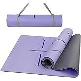 Yoga Mat 6mm Thick - Non Slip Workout Mat, 72x 26x 0.24 inch Exercise Mat with Alignment Mark, Anti-Tear Exercise & Fitness Mat for Yoga, Pilates & Floor Workouts, Carry Strap Included