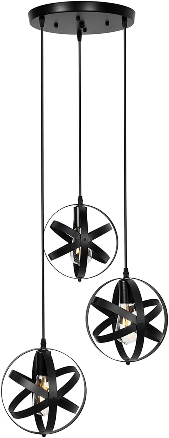 3-Light Black Pendant Lighting Farmhouse Globe Chandelier Rustic Hanging Lighting Fixture for Kitchen Island Dining Room Living Room Bedroom Foyer - - 