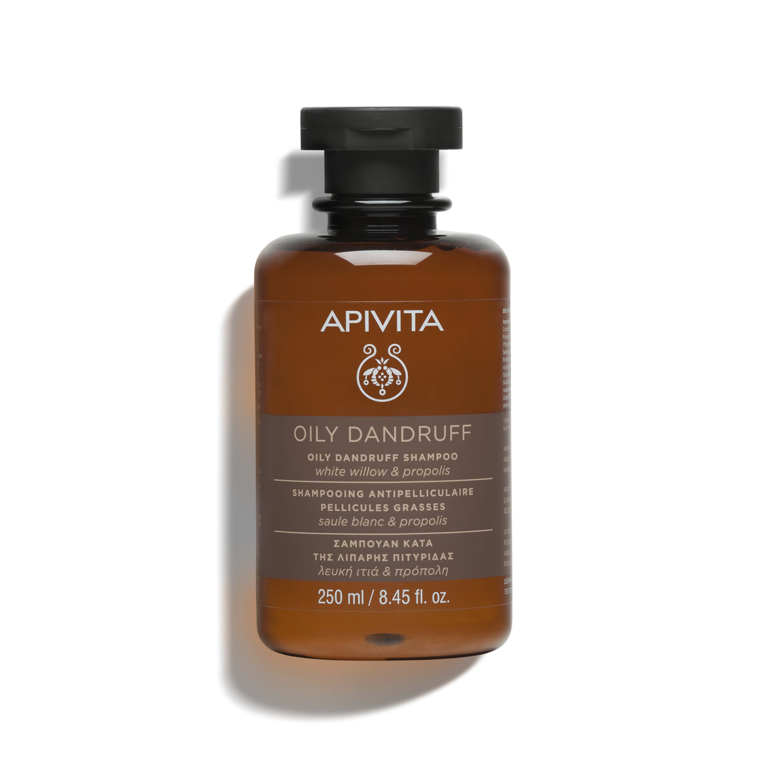 Apivita Oily Dandruff Shampoo with Plant Salicylic Acid (White Willow) and Propolis 250ml - Natural Anti-Dandruff Treatment for Oily, Greasy and Flaky Scalp - Itchy Scalp Relief, Sebum Control