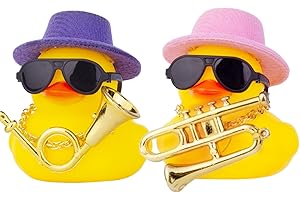 MuMyer Car Rubber Duck Ornaments 2Pcs Yellow Duck Car Dashboard Decorations with Mini Top Hat Musical Instrument Sunglasses Necklace(Purple&Pink)