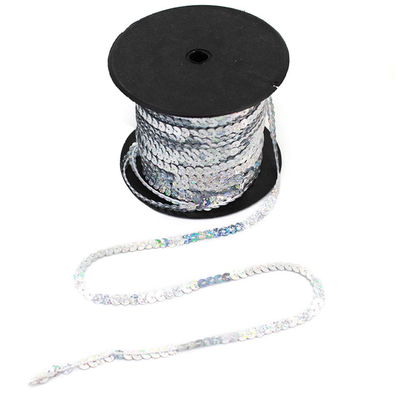 LA HUATE Spangle Sequins Trim Flat Paillette Spool String 6mm Sequins 100 Yards Color Silver