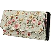 Jolamirel Vintage Floral Large Long Slim Wallets for Women, Retro Countryside Style Flowers Card Holder Ladies Tri-fold Clutch Zipper Pocket with ID Card Transparent Slot