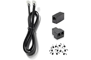 MENEWSTART Long Telephone Extension Cord 6 FT, Black, Phone Cable Line Wire with Standard RJ11 Plug, 1 Phone Line Splitter, 1 in-line Coupler and 10 Cable Clips for Telephone Calling Communication