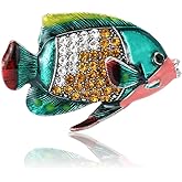 Cute CZ Fish Brooch for Women Men Vintage Colorful Crystal Enamel Fashion Cartoon Animal Lapel Pins Badges Elegant Dress Accessories Unisex Holiday Party Jewelry