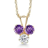 Gem Stone King 14K Yellow Gold Purple Amethyst and White Topaz 3-Stone Pendant Necklace For Women (0.34 Cttw, Gemstone February Birthstone, Round 3MM, 18 Inch Chain)