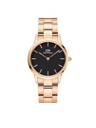Analogue Women's Watch (Black Dial Rose Gold Colored Strap)