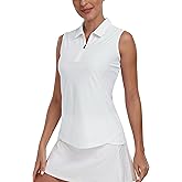 MoFiz Women's Sleeveless Golf Shirt Collared 1/4 Zip Tennis Tank Tops UPF 50+ Quick-Dry Lightweight Athletic Polo Shirt White S