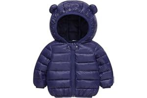AIWUHE Baby Puffer Jacket Hooded Light Winter Coats Bear Ears Zipper Up Down Coats Outwear for Toddler Boys Girls 6M-4T