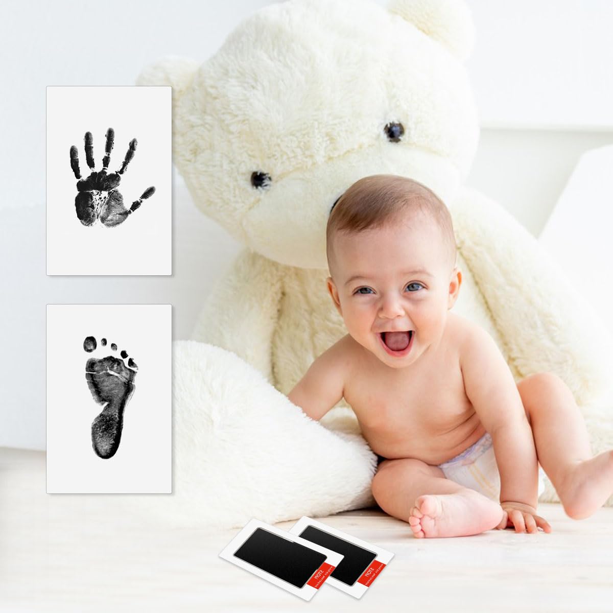 2 Pack Inkless Hand and Footprint Kit Ink Pad for Baby Handprint or Footprints Dog Pet Paw Newborn Clean Touch Safe Print Stamp Pads Kit Inkless Hand Imprint Cards Family Memory Keepsake Gift (Black)