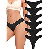 ALL OF SHE Seamless Thongs for Women No Show V-waisted Invisible Sexy Panties Tangas Thong Underwear Women 6 Pack