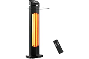 NESSXA 1500W Electric Patio Heater, 36inch Infrared Heater with Remote, IPX5 Waterproof Infrared Tower Space Heater, 2 Heat Levels, 12H Timers, Tip-Over & Overheat Protection for Garage, Indoor, Home