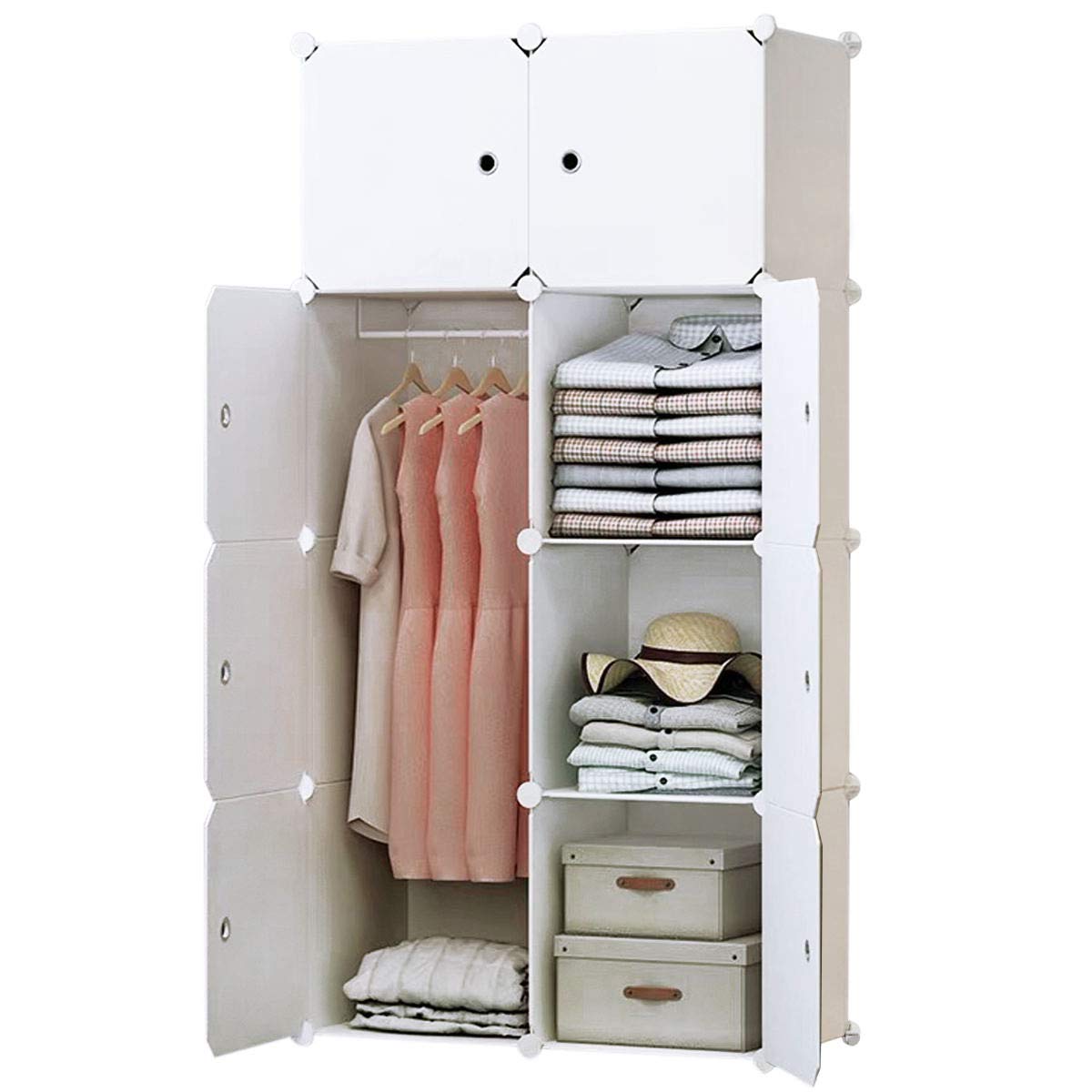BRIAN & DANY 8-Cube Clothes Closet, Plastic Wardrobe with Doors & 1 Hanger, Modular Storage Organizer, Deeper Cubes for Larger Space