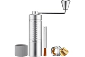 ELMWAY Manual Coffee Grinder, Hand Coffee Grinder, Capacity 25g with Seven star titanium plated 440 Stainless Steel Conical Burr Portable Coffee Grinders for Home Use, Office, Travel（AVOID grind 0-3 range）