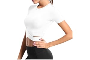 Women's Casual Workout Crop Tops Sports Summer Athletic Loose Fit Cropped T Shirts Trendy Yoga Going Out Dance Dressy