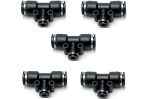 VETLEY PNEUMATIC Black Plastic Push To Connect Fittings 3/8'' x 1/4'' x 3/8 Inch Tube OD Tee Reducer Connector Push Fit Fittings PGT3/8-1/4(Pack of 5)