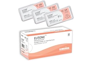 ELIMEDICAL ELITONE Veterinary Monofilament Polycaprolactone Absorbable Sutures, Reverse Cutting, 3/8 Circle, 24mm, 2/0 36 inch (91cm), FS1, 12 Individual Pack, 943PGCL