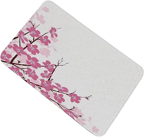 Amazon アジアの装飾 玄関マット 日本の桜桜と枝春のフラワーガーデン芸術的なイラスト 50x80cm マイクロファイバー 可愛い 吸水 速乾 足拭きマット ピンクホワイト 浴室足ふきマット ホーム キッチン オンライン通販