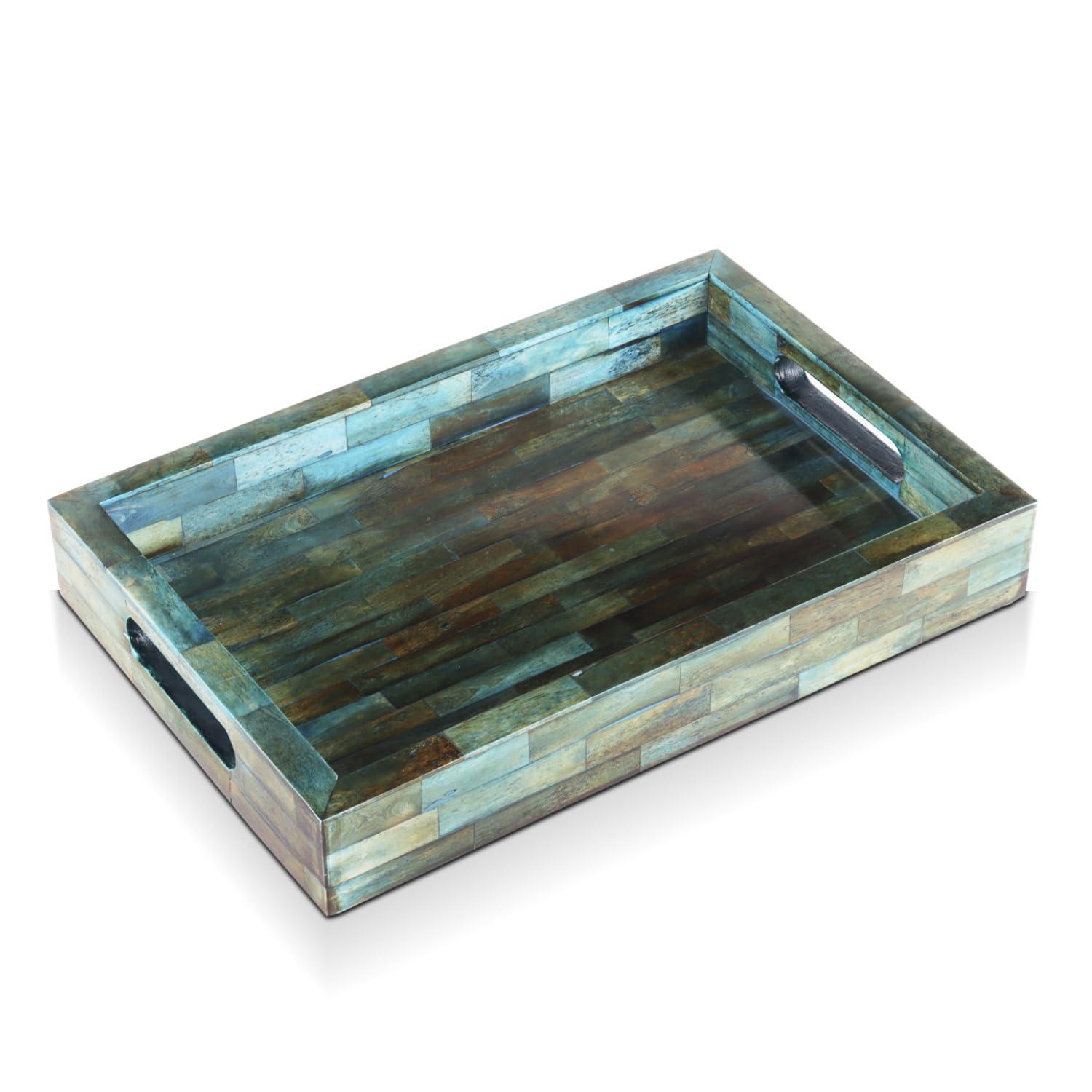 Handicrafts Home Verdigris Trays – Ideal Ottoman Tray – Multipurpose Bone Inlay Serving Tray or Simply Use as a Decorative Tray 12X8
