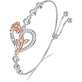 LELOUCHY Rose Flower Heart Bracelet for Women 925 Sterling Silver Rose Flower Birthstone Bracelet Jewelry Gifts for Women