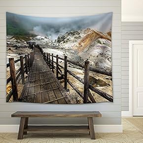 Jigokudani Hell Valley Walking Trail in Noboribetsu, Hokkaido, Japan - Fabric Wall Tapestry Home Decor - 51x60 inches