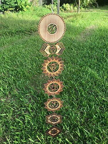 Chakras set from Atman Das. Wall Art Decor Laser Cut Wood Rustic Sacred Geometry Meditation Symbol, Birch plywood, 135mm (5.31 inches). Bring Wealth, Good Fortune and Prosperity to your Home/Temple
