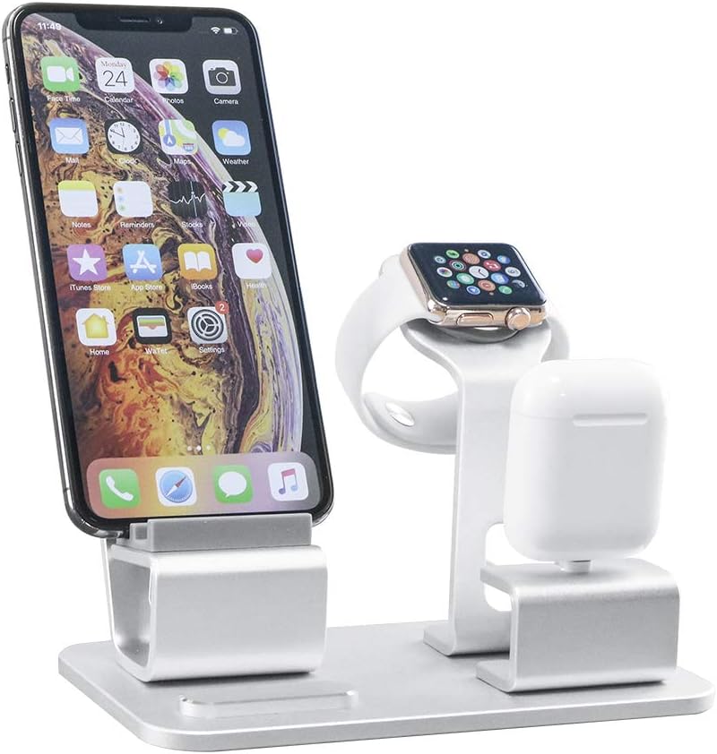 Amazon Com 3 In One Charging Dock For Apple Series Charger Docks Station For Airpods Iwatch Iphone Android Smartphone Ipad Tablet Nightstand Aluminum Holder