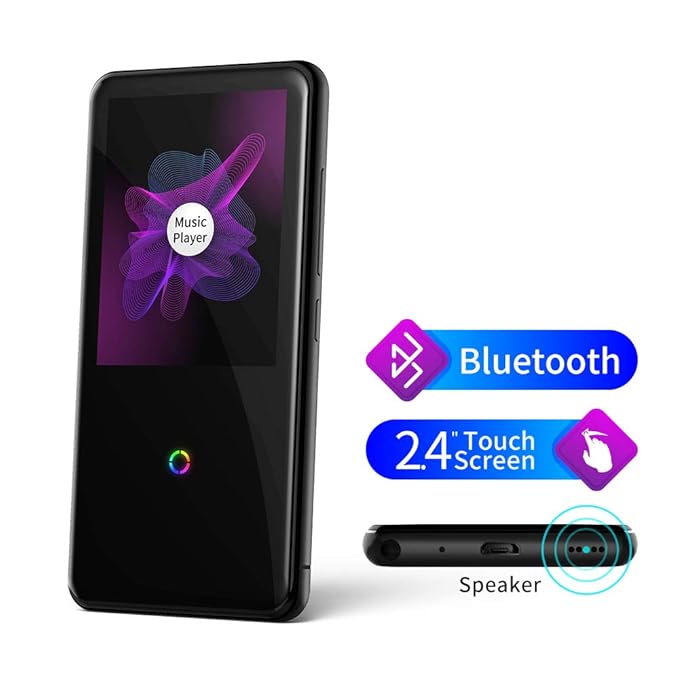 16GB MP3 Player Bluetooth Touchscreen, 2,4' Touchscreen Musikplayer mit Lautsprechern Radio Diktiergerät zum Laufen, inkl. Ko