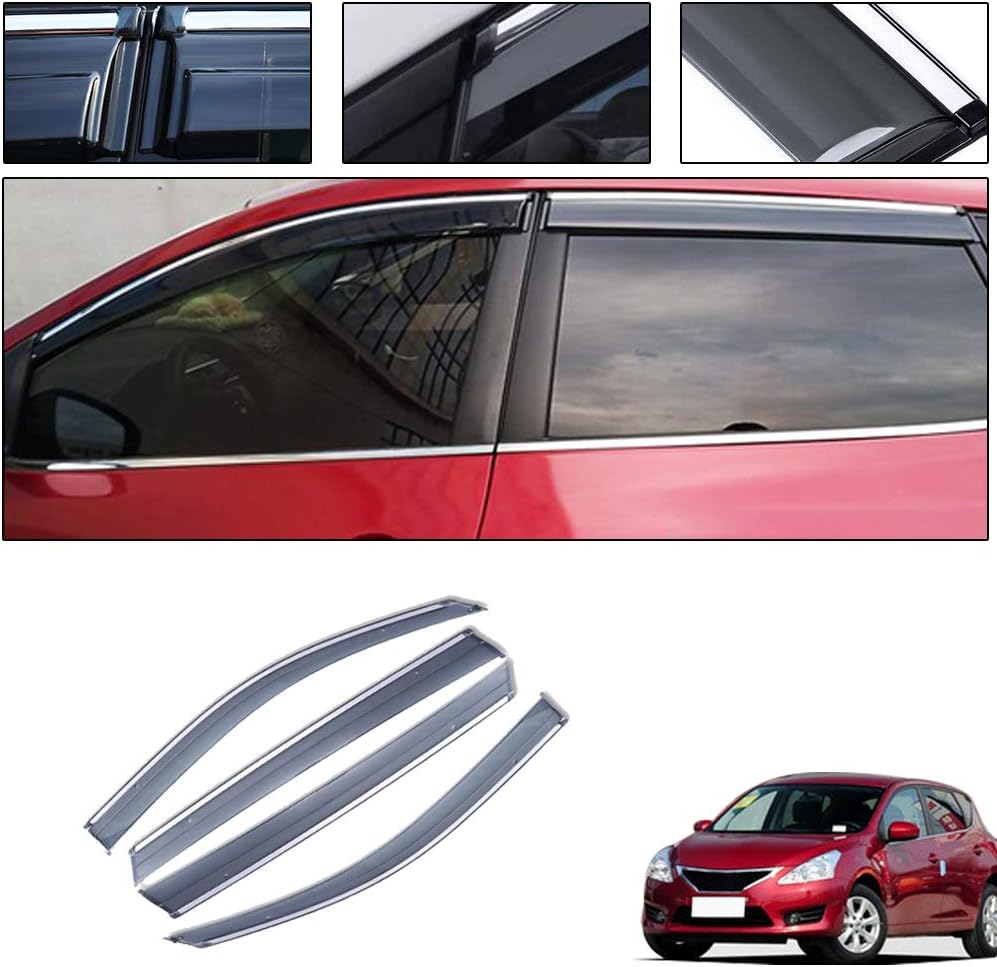 4 Pcs/Set Tape-On Outside-Mount Side Window Wind Deflectors Rain Guard for 2007-2010 Nissan TIIDA Hatchback Front Rear Car Rooftop Visors Accessories & Body Parts