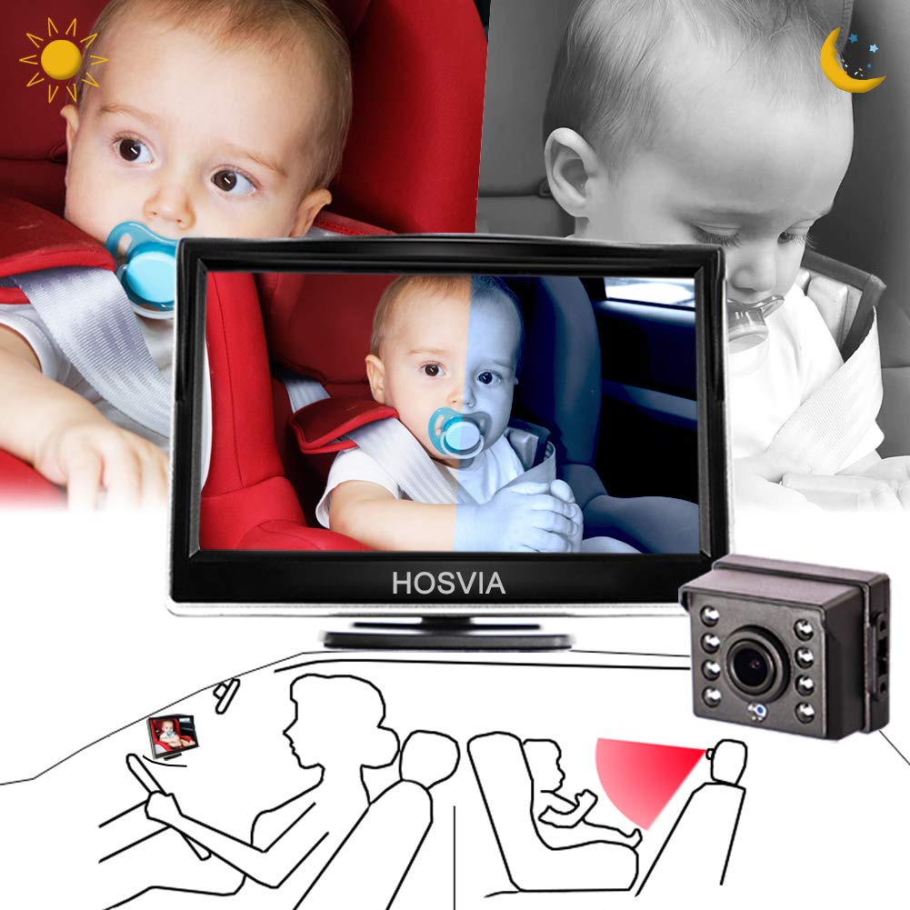 HOSVIA Baby Car Mirror, 5 Inch HD Monitor Display