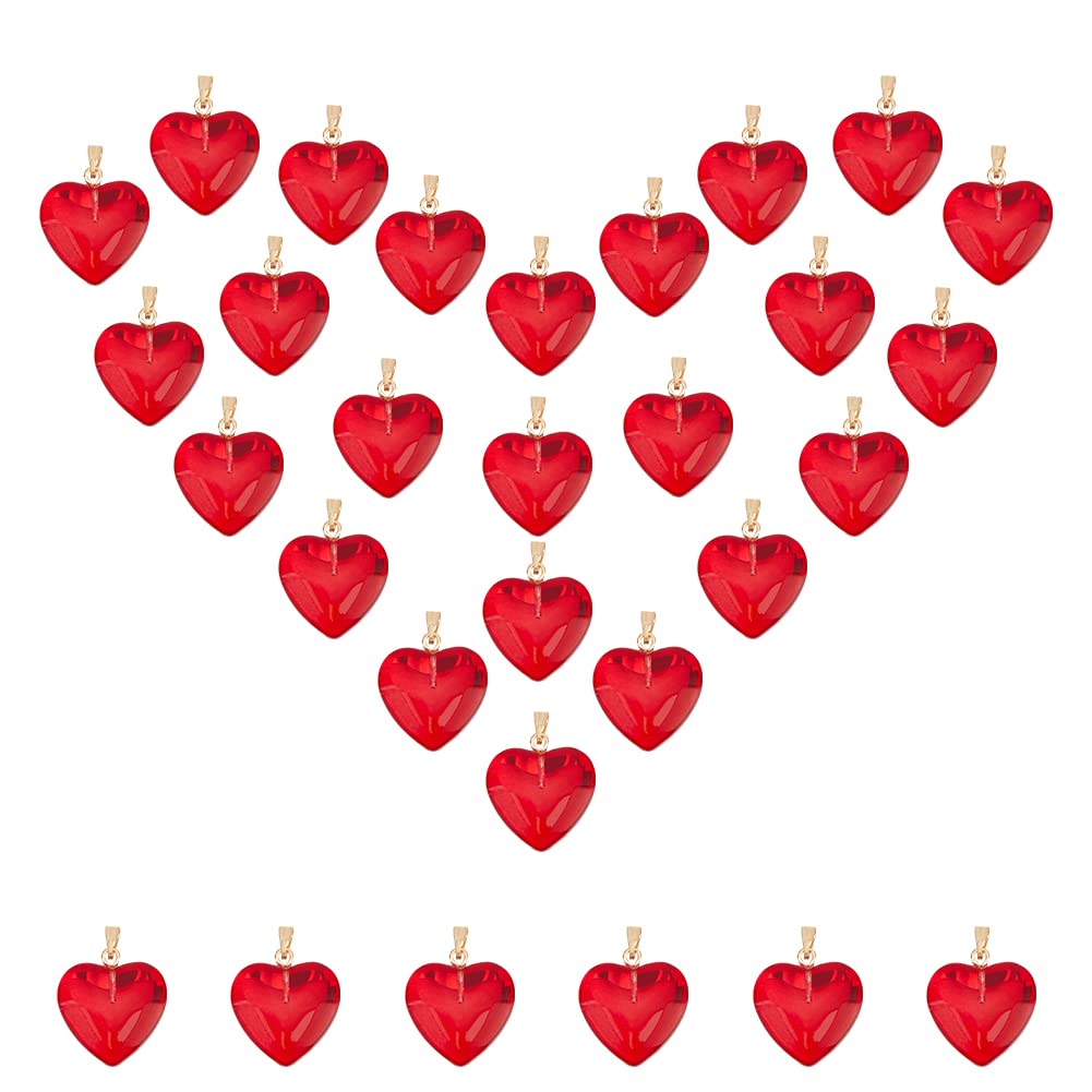 AHANDMAKER 30 Pcs Heart Charms, Red Glass Stone Pendant, 22x20.5mm Crystal Heart Gemstone Charms Pendants, Jewelry Making Charms, Valentines Charms for Valentines Necklace Bracelet Jewelry Making