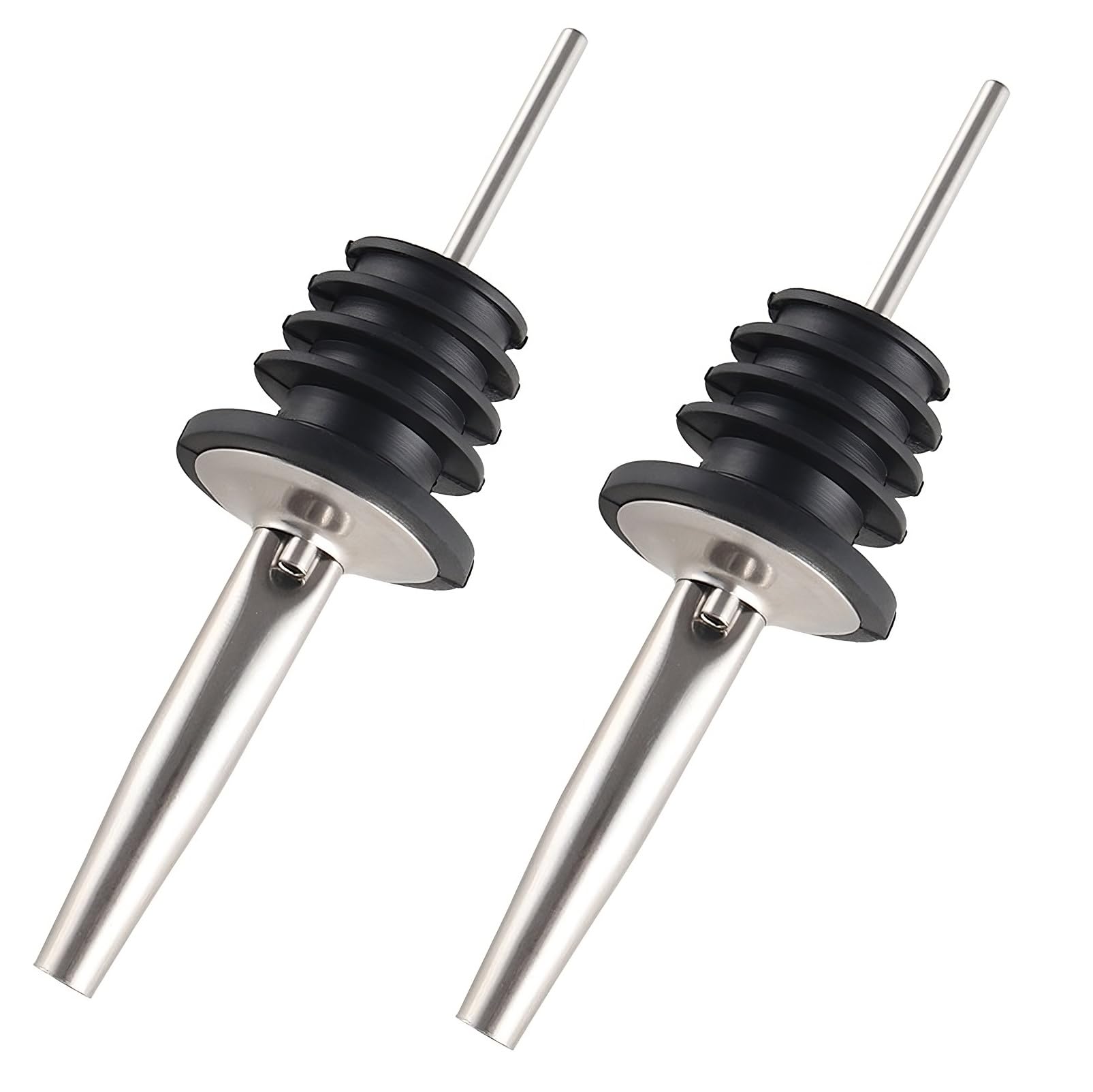 KONAMO Stainless Steel Liquor Spirit Pourer with Rubber Stopper, Black, 2 Pieces