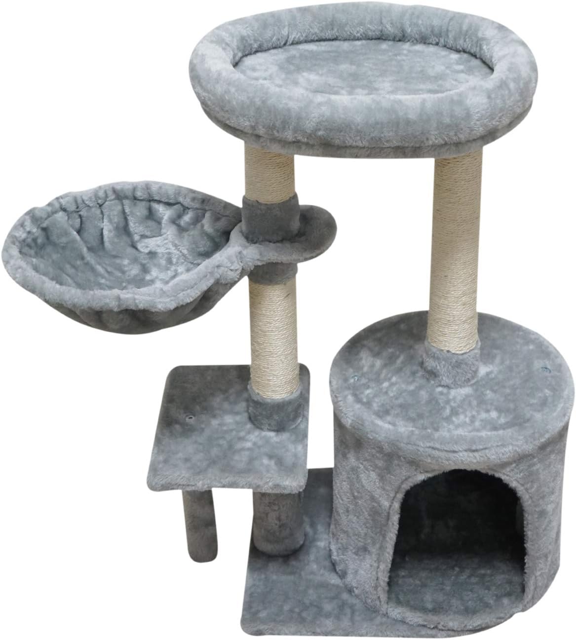 KIYUMI US01G Cat Tree Cat Tower Sisal Scratching Posts Cat Condo Play House Hammock Jump Platform Cat Furniture Activity Center, Grey : Pet Supplies