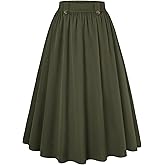 Belle Poque Women's Midi Skirt with Pockets Vintage A Line High Waisted Flowy Pleated Swing Skirts for Office