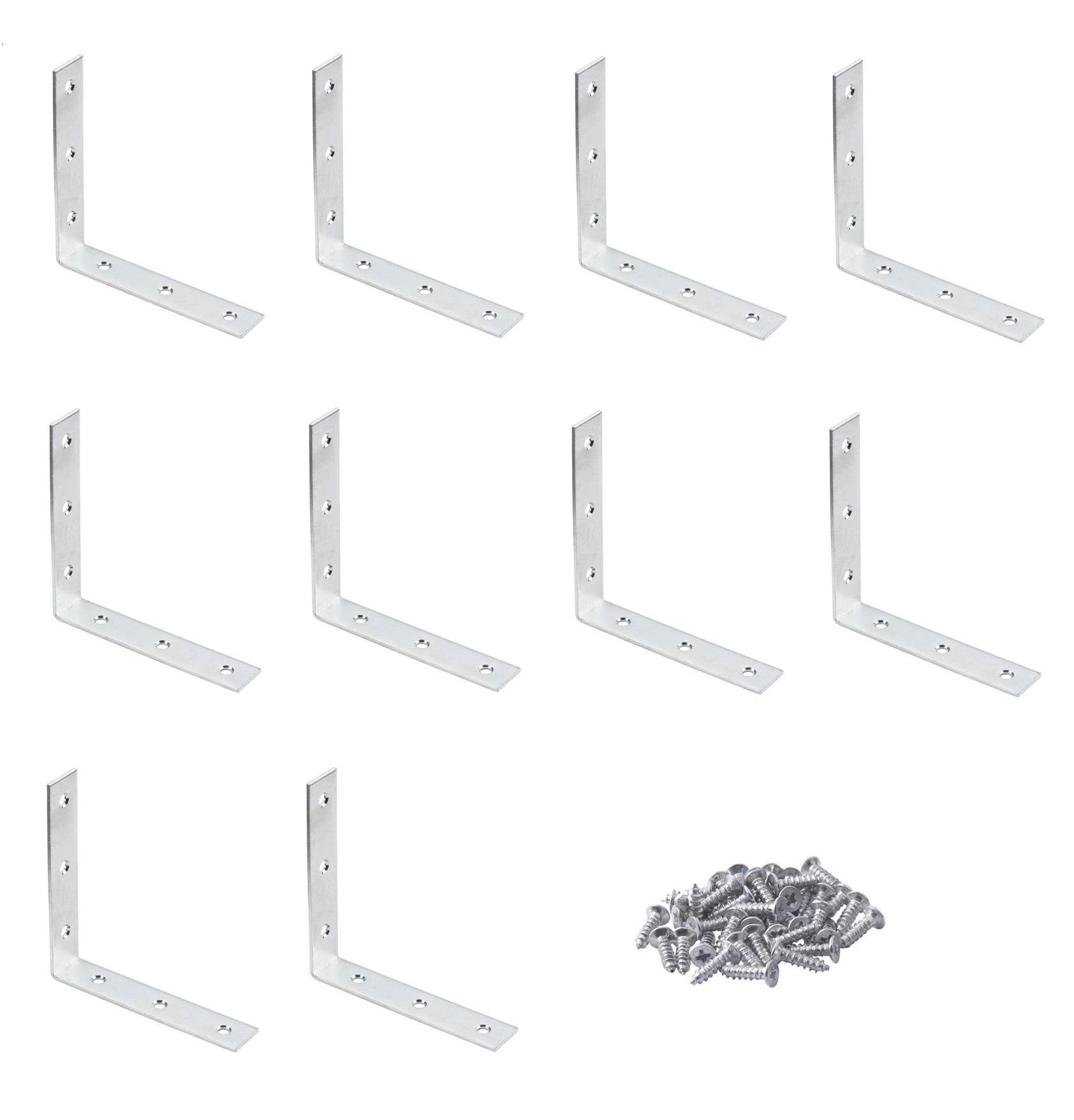 TERF® 10 Pcs Zinc Plated Steel 100mm X 100mm X 22mm (4’’ X 4’’ X 0.86’’) Angel L Shape Corner Brace Bracket Joining Fixing Self Support Repair with Fixing Screw