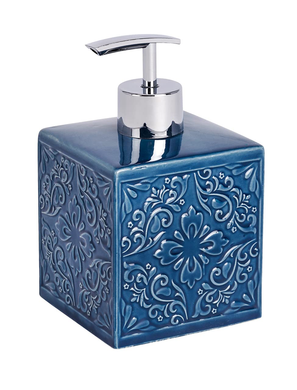 WENKO 22653100 Soap dispenser Cordoba Blue - dispenser for liquid soap Capacity: 0.5 l, Ceramic, 8.5 x 13 x 8.5 cm, Blue