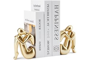 Xmeden Gold Book Ends, Girl Thinker Design, Modern Bookends for Shelves, Non-Skid Heavy Duty Resin Book Stopper for Books, Resin, 1Pair/2Piece