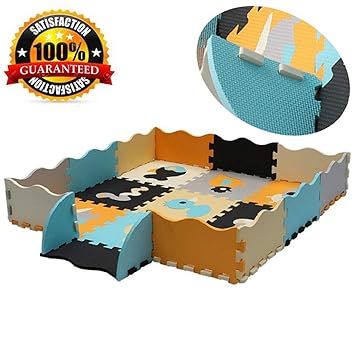 Baby Play Mat With Fence Interlocking Foam Floor Tiles Puzzle Crawling Mat For Playroom Nursery