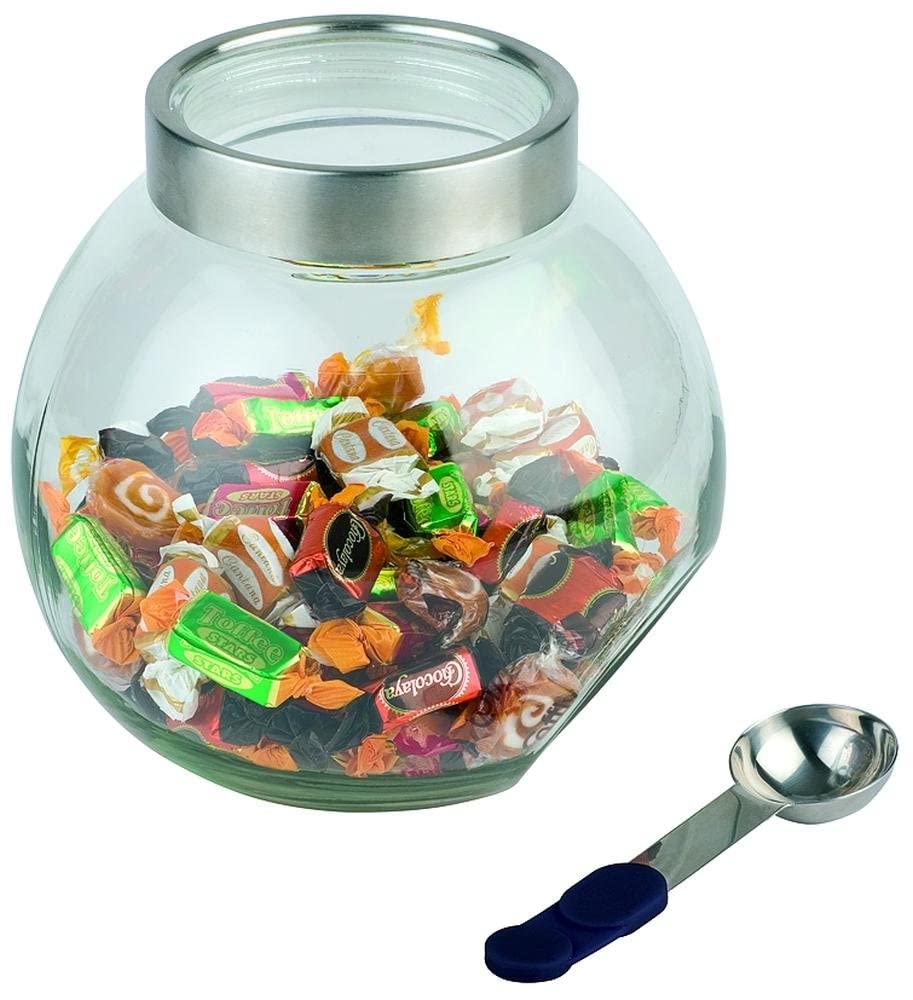 APS Vorratsdose mit Löffel ca. Durchmesser 20cm, Höhe 18cm Edelstahl/Glas, 3 Liter aromadichter Deckelverschluss