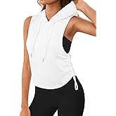 Remidoo Sleeveless Hoodie Women Ruched Workout Tank Tops Gym Hooded Athletic Shirts