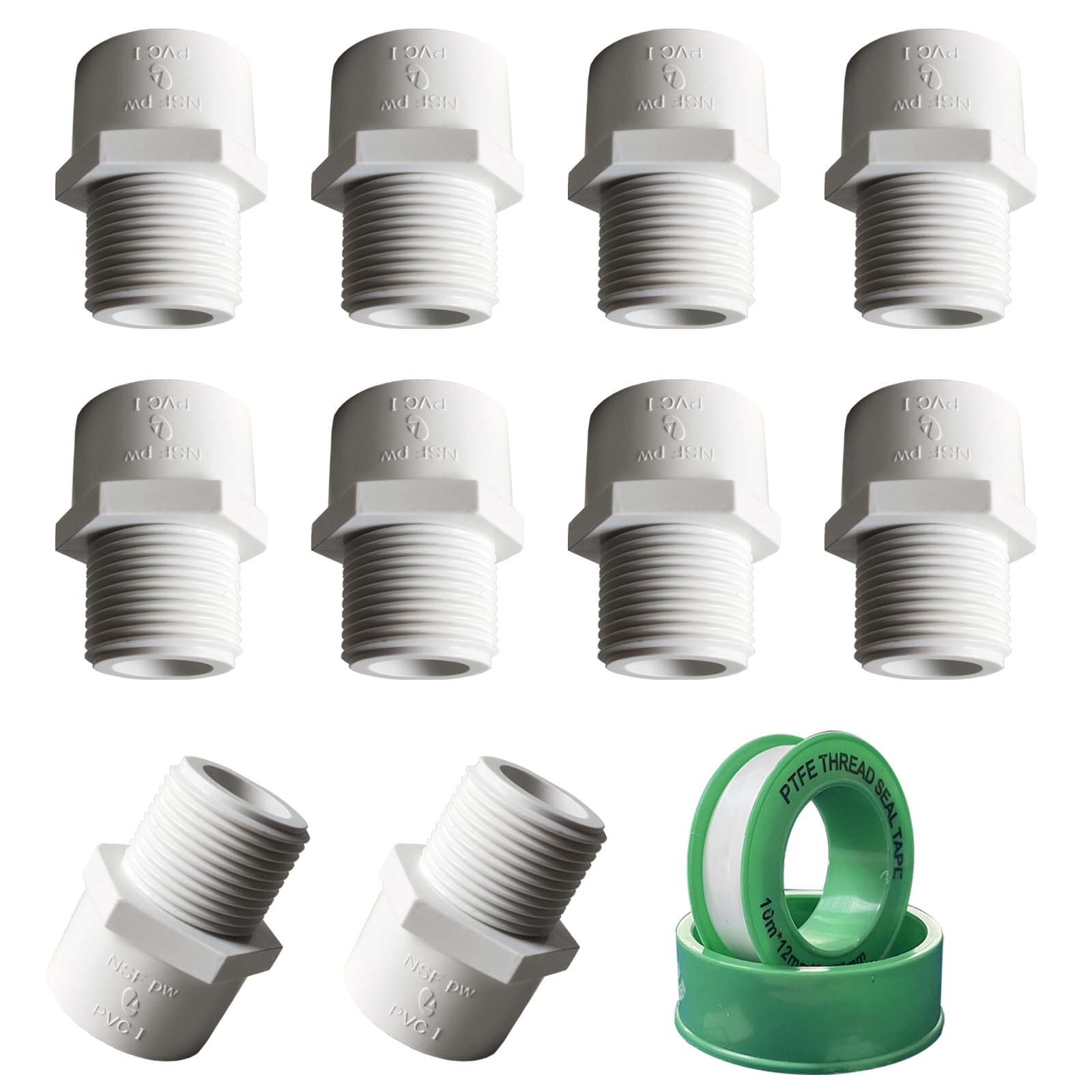 Photo 1 of 10 Pack 3/4 inch NPT Male Thread PVC Pipe Fitting Adapter Connector, 3/4 inch PVC Pipe Fitting for Sch40 PVC Pipe, Pipe Connectors for Plumbing Water Line, Socket x NPT Male
