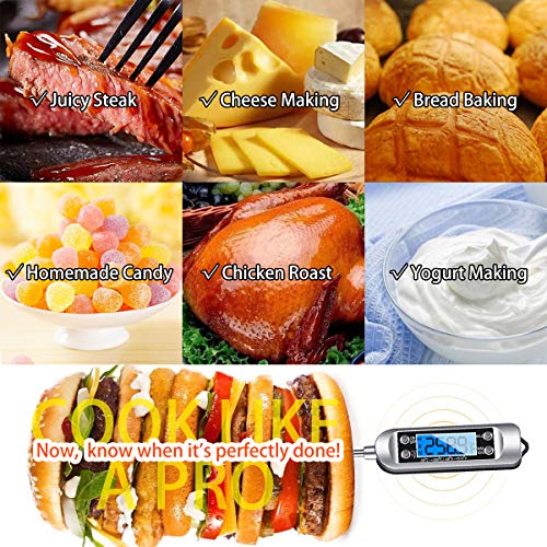 Cbiumpro Meat Thermometer, Ultra Long Probe Instant Read Digital Kitchen Food Thermometer for Cooking, Meat Grilling, Cheese, Yogurt, Baking, Candy, Milk, BBQ Smoker