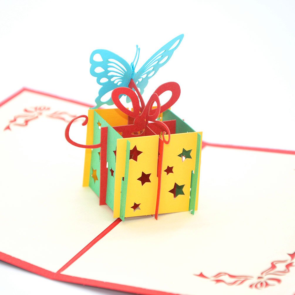 Medigy Birthday Greeting Cards Happy Birthday Card (A Blue Butterfly on A Gift Box)