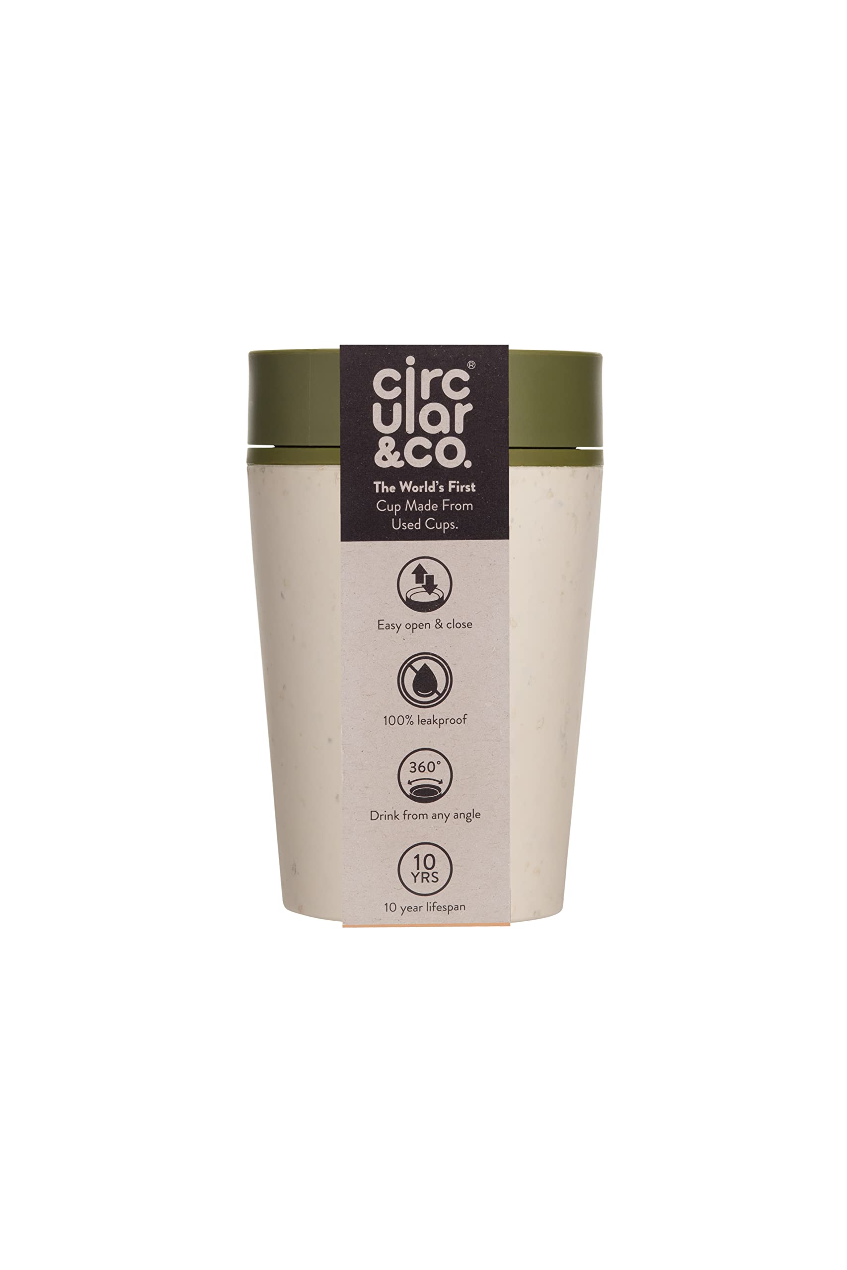 Circular and Co Mark I Model (PRE 2024) Reusable Coffee Cup 8oz/227ml - The World's First Travel Mug Made from Recycled Coffee Cups, 100% Leak-Proof (Cream & Honest Green)