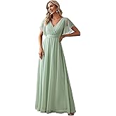 Ever-Pretty Women's Bridesmaid Dress V-Neck Ruffle Sleeves Ruched Bust Floor Length Chiffon Formal Dresses 0164A