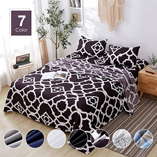 Agedate 4 Piece Brushed Microfiber Bed Sheets Set, Deep Pocket Bed Sheets Queen, Hypoallergenic, Easy to Care, Fade, Stain and Wrinkle Resistant, Queen Size, Brown Trellis Patterned